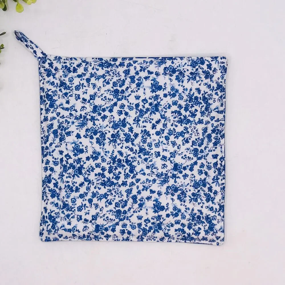 2 Square Potholders, Colonial Blue Floral Cottage Core Kitchen 7x7 Inches